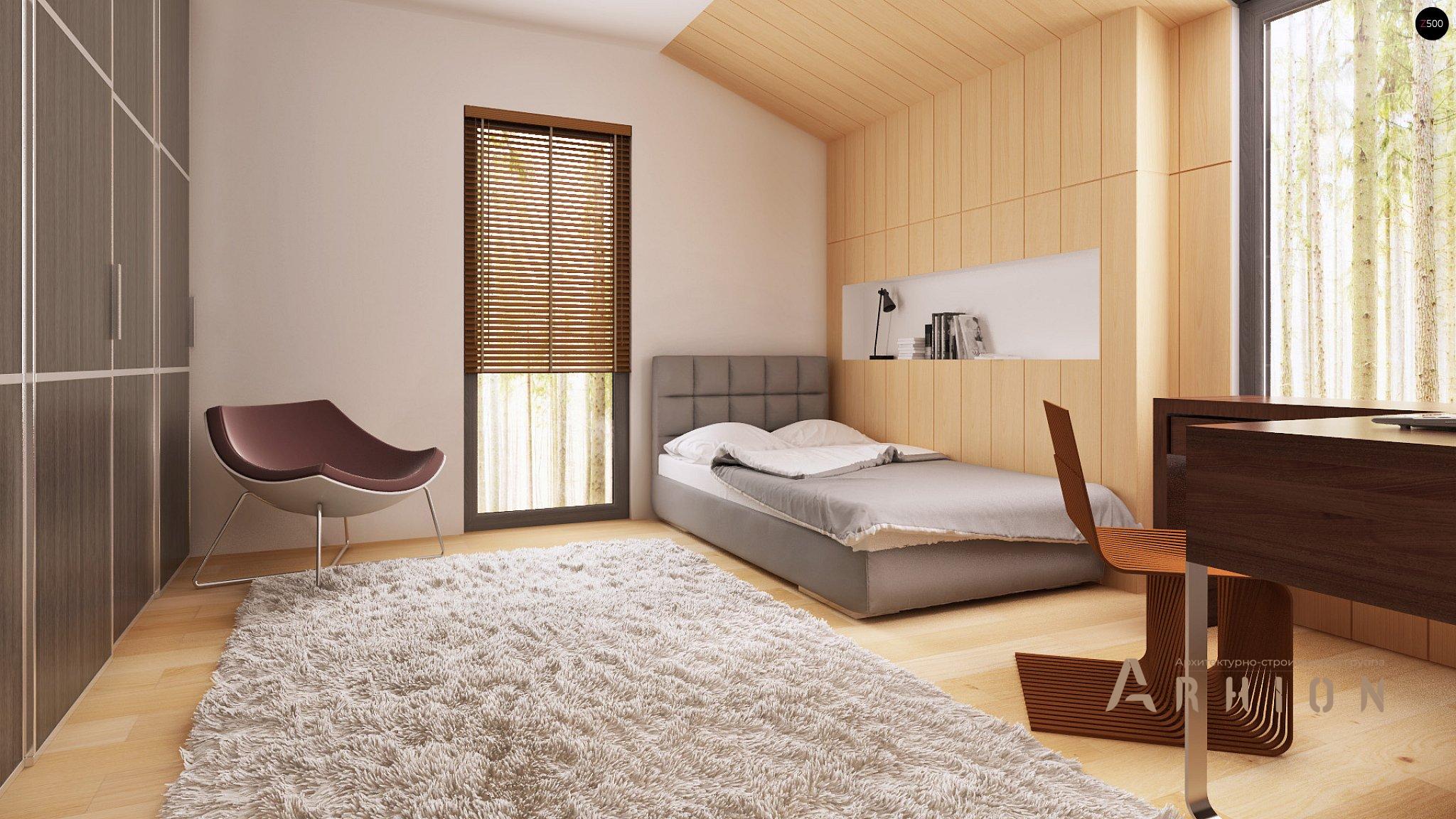 8. Проект одноэтажного дома в современном стиле с двускатной кровлей, Zx60 BG, площадью - 156 кв c мансардой, терассой, балконом